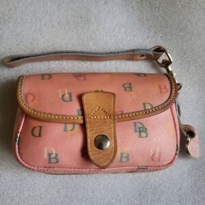 Vintage Y2K Dooney & Bourke Pink  Monogram Rainbow Logo Wristlet w Heart Charm